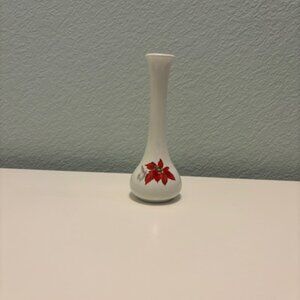 Vintage white bud vase with poinsettia design - REDUCED!